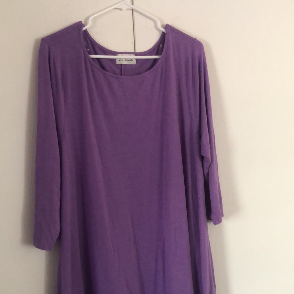 Woman’s spring stretchy midi comfort plus size Purple 3/4  Sleeve Dresses